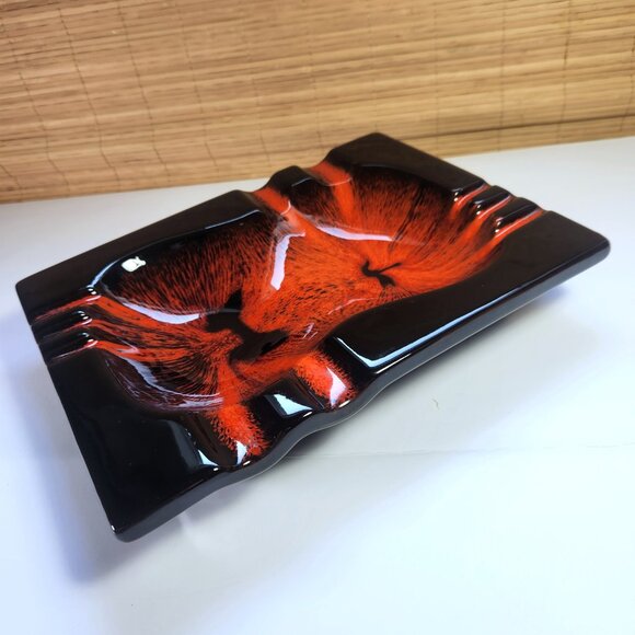Evangeline Ceramic Ashtray Mid Century Modern Vintage Large Canada Black Orange - Picture 14 of 14